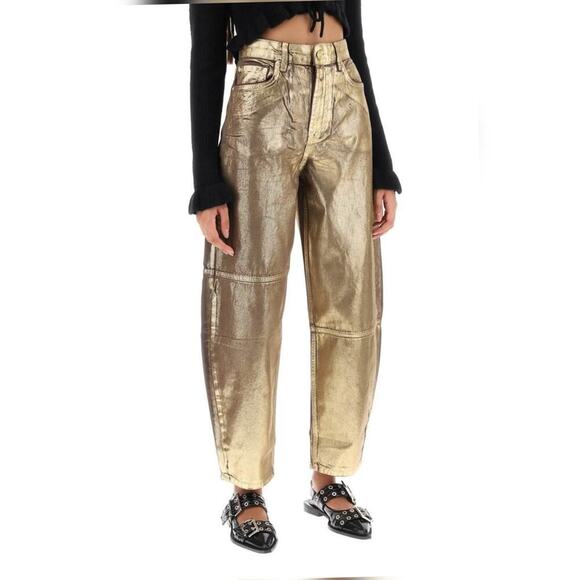 Ganni Denim - NWT $375 GANNI Barrel CURVED LEG JEANS - FOIL SZ 27